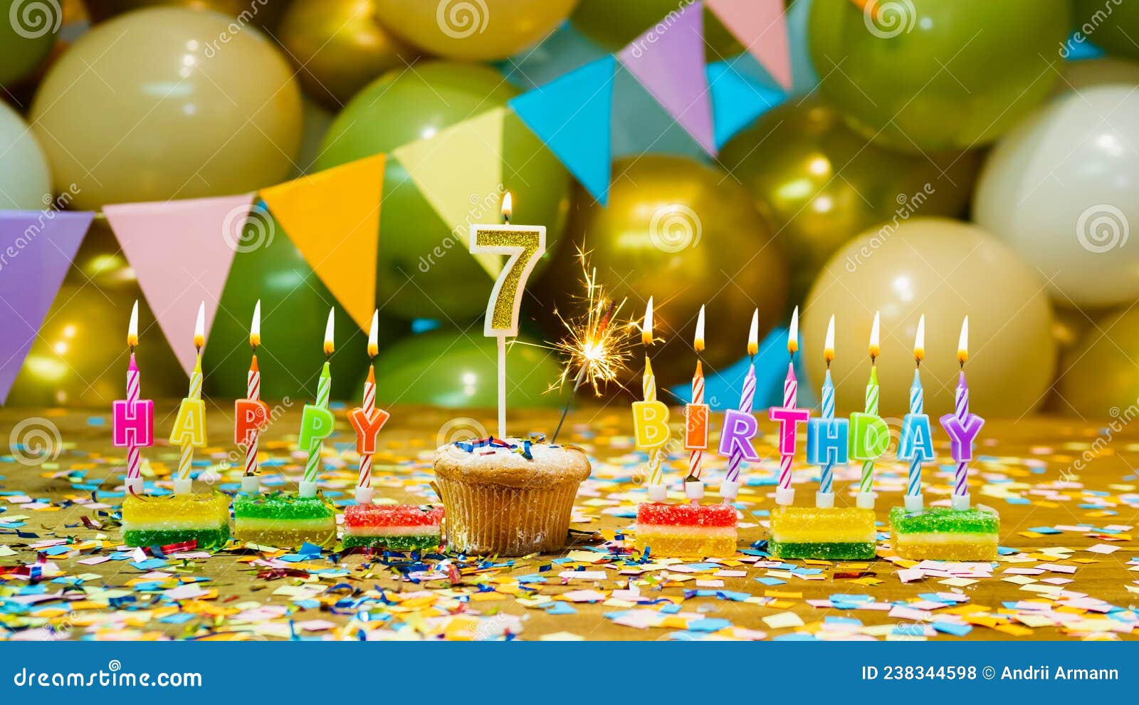 Bonne Carte De Voeux D'anniversaire à Un Enfant De 7 Ans Cupcake D