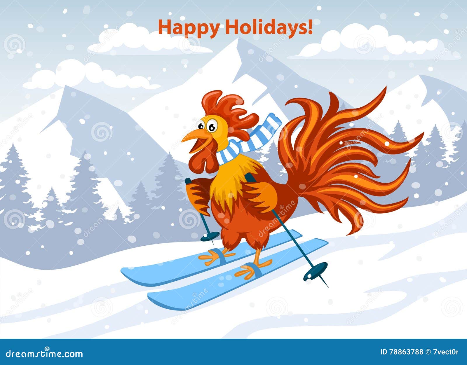 Bonnes Fêtes, Joyeux Noël Et Carte De Voeux De Bonne Année Avec Le Ski  Drôle Mignon De Coq Illustration de Vecteur - Illustration du cockerel,  décoration: 78863788