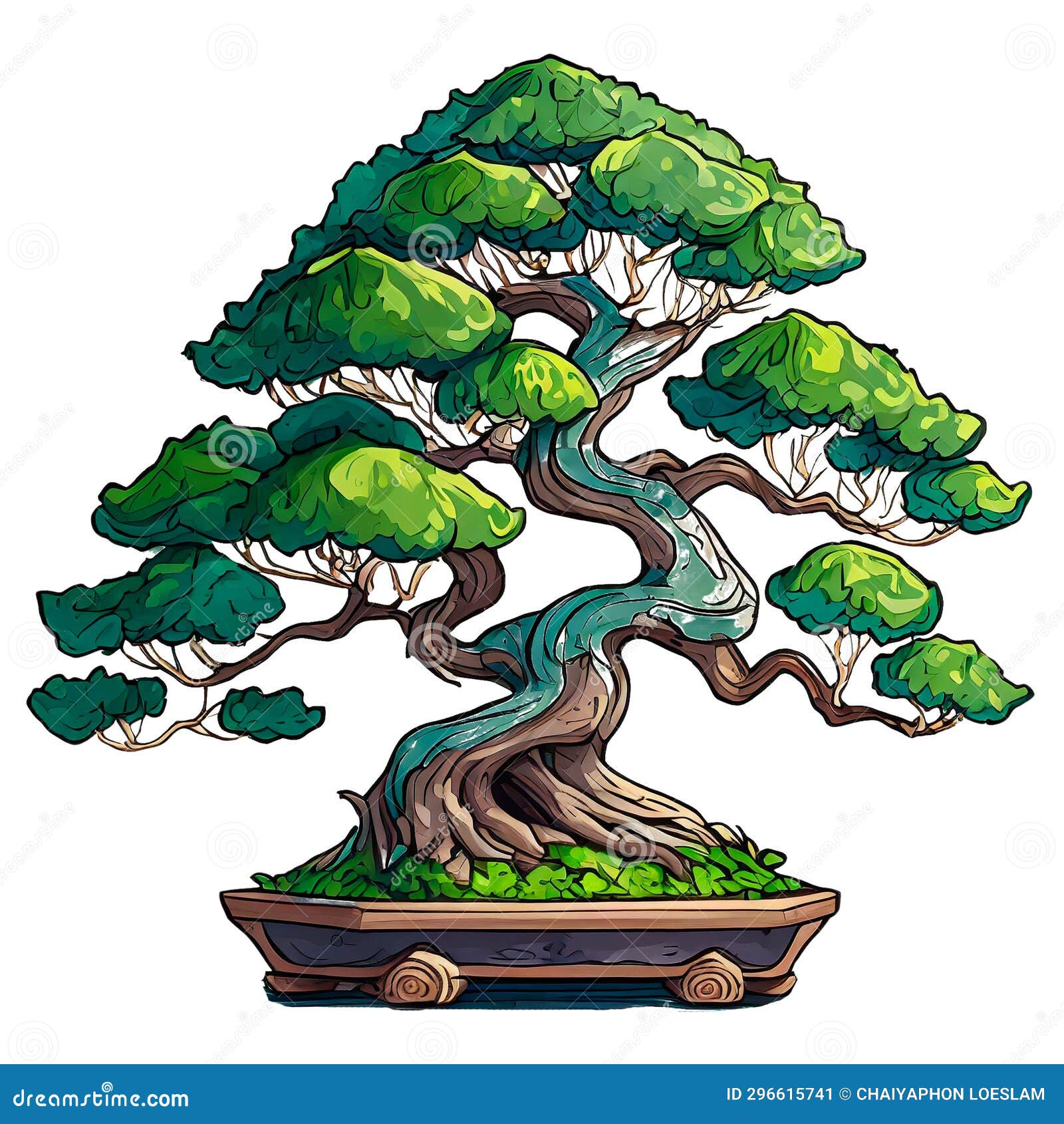 Bonsai Tree Colourful Vector Illustration on White Background. Cartoon