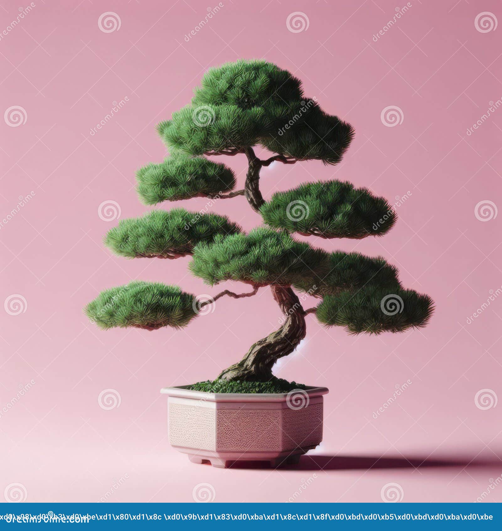 Bonsai Tree in Pot on Solid Pink. Ai Generative Stock Illustration