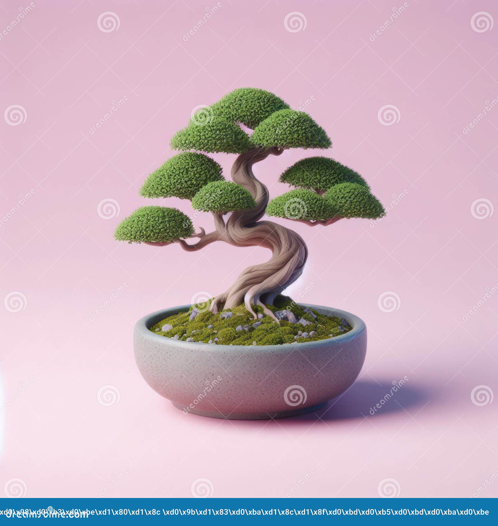 Bonsai Tree in Pot on Solid Pink. Ai Generative Stock Illustration