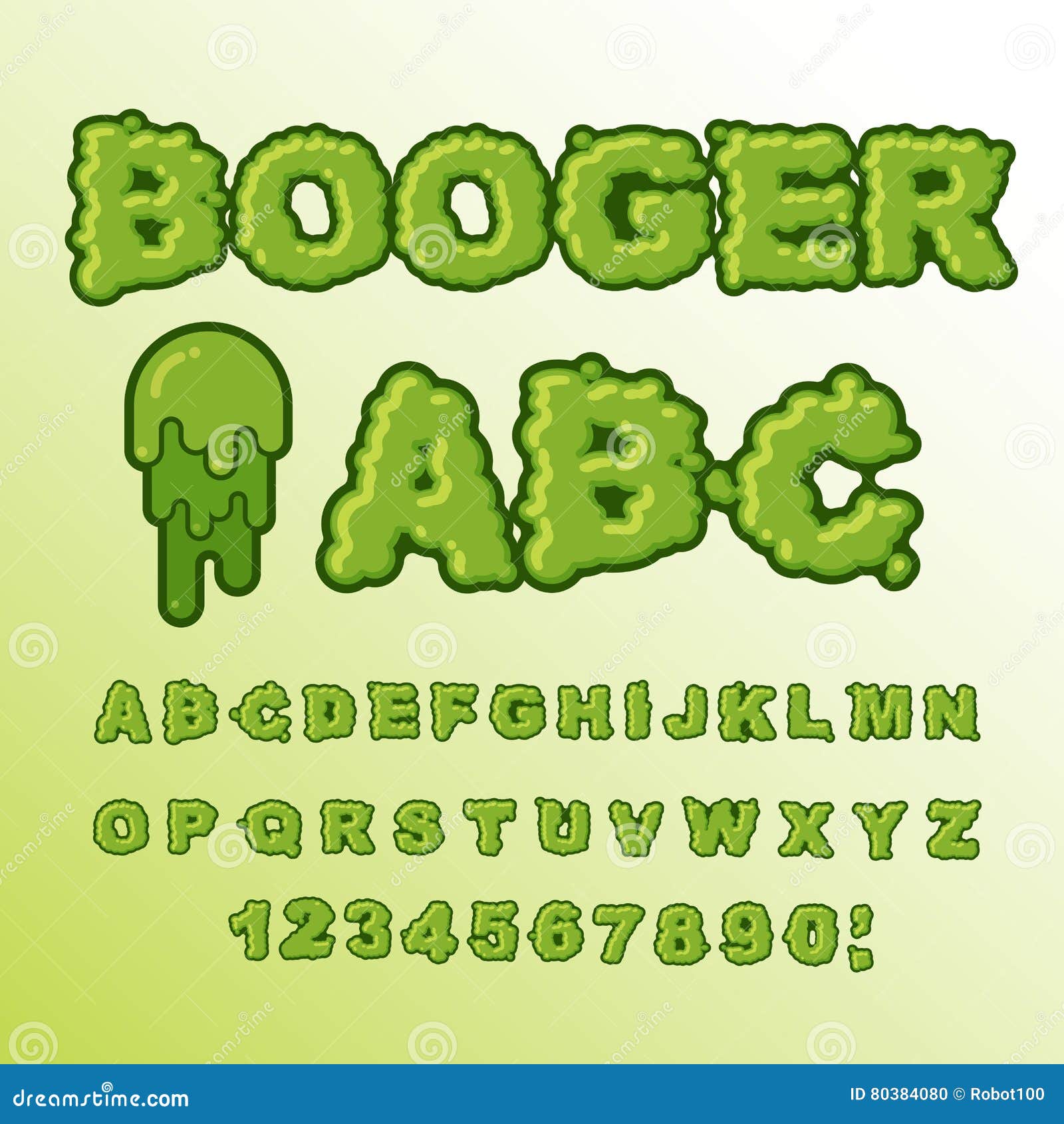booger abc. green slime letters. snot font. snivel alphabet. slippery lettering. mucus typography