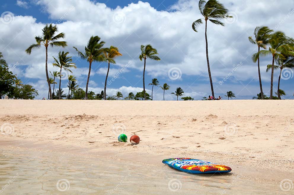 Boogie Board and Beach Balls on a Tropical Beach Stock Image Image of