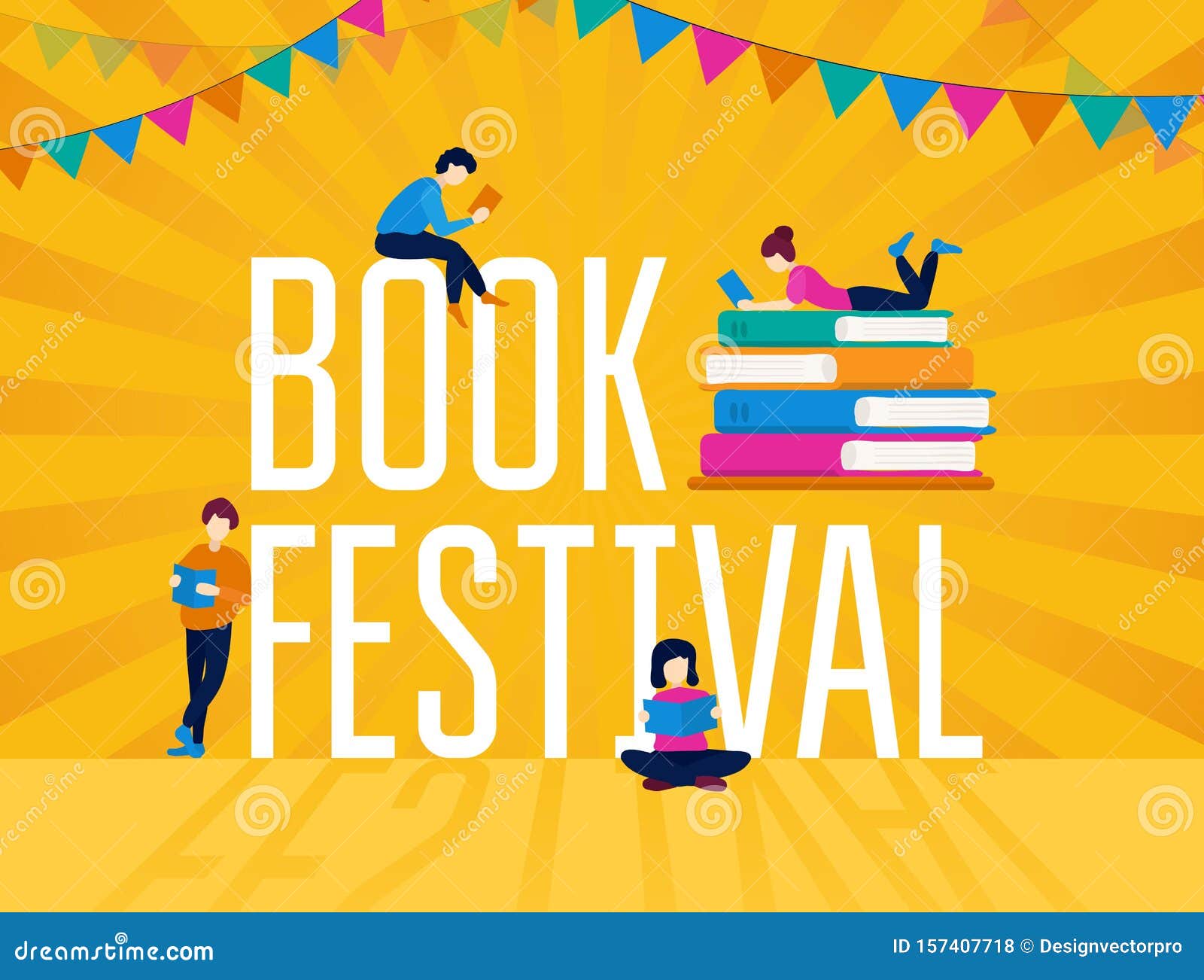 Book Festival Colorful Poster with Festive Garland Stock Vector