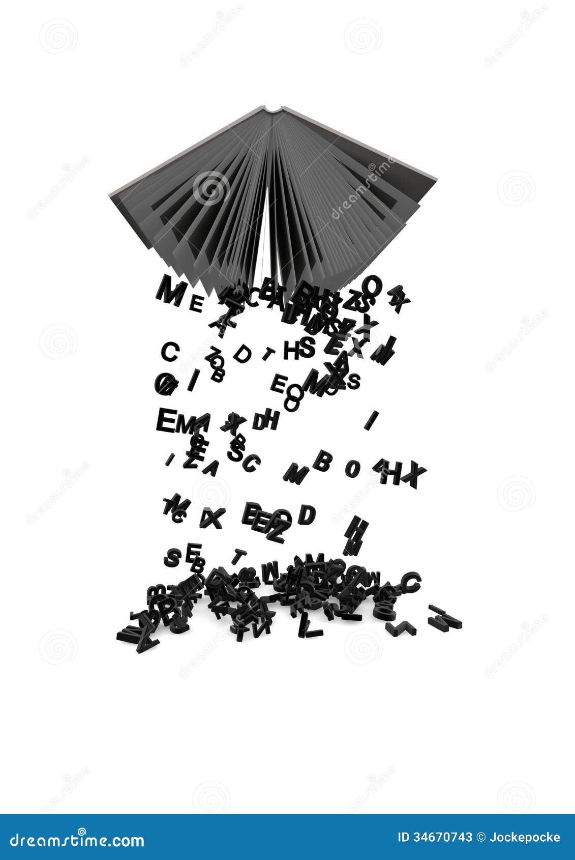 Book with flying letters stock illustration. Illustration of