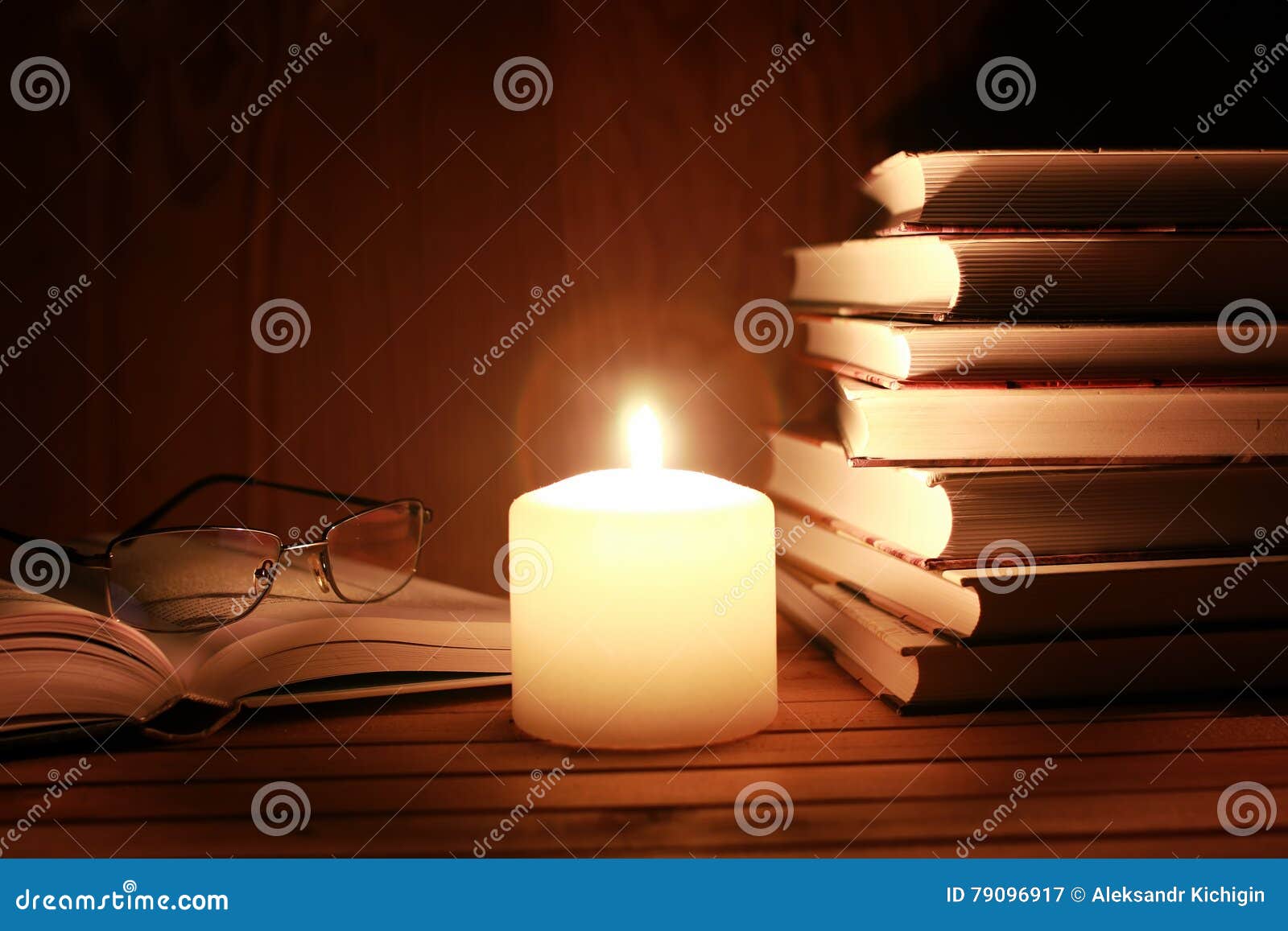 Book glasses candle night stock image. Image of decoration 79096917