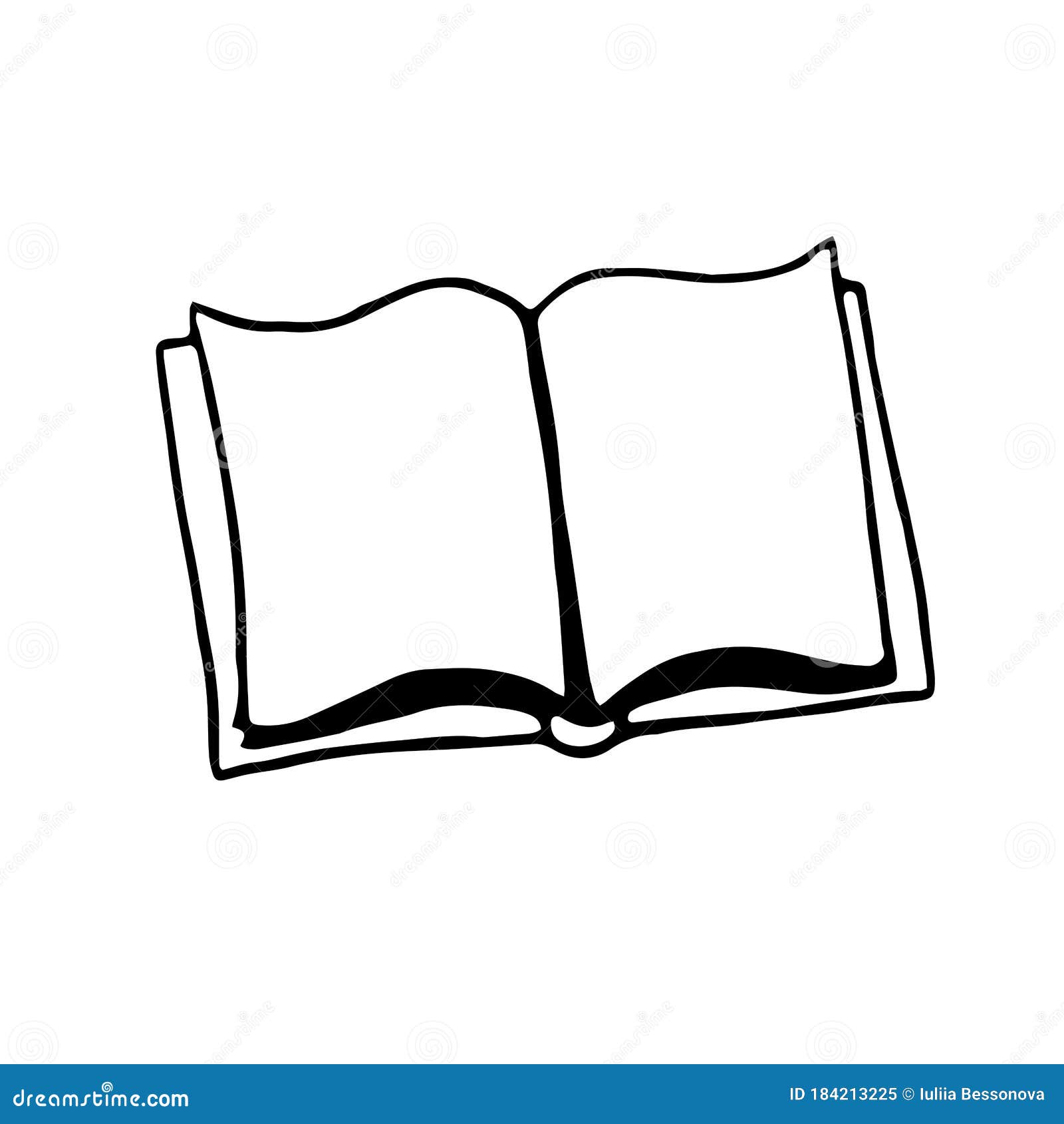 Outline doodle open book. A symbol of learning, education