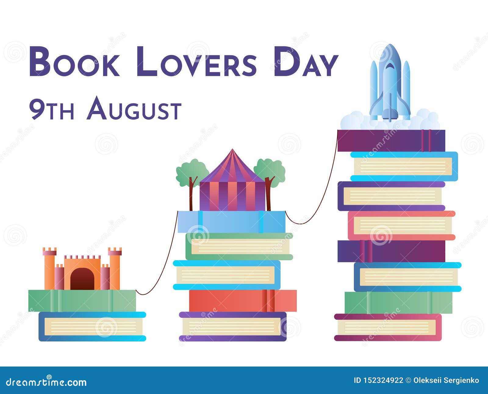 Book Lovers Day Colorful Vector Illustration with Imaginary Worlds