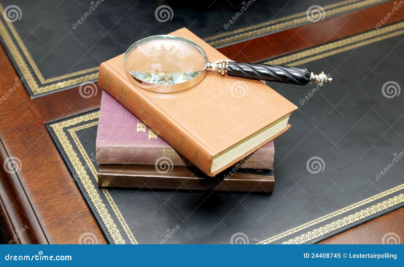 Book and Magnifying Glass stock image. Image of gold 24408745