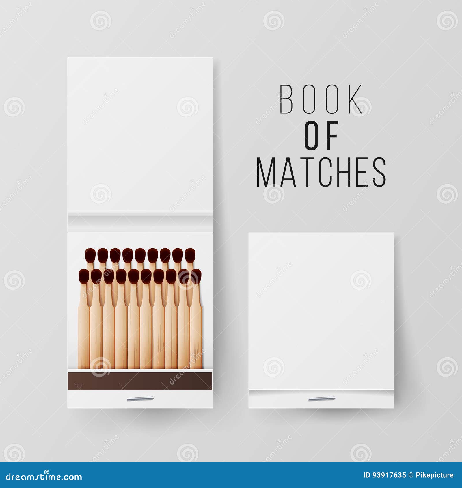 Book of Matches Vector. Top View Closed Opened Blank. Empty Mock Up