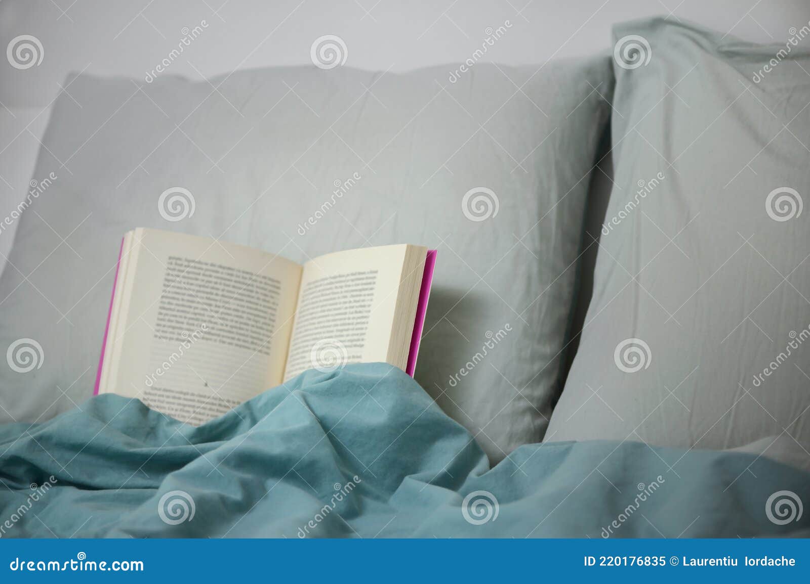 Book on Pillow in Bed. Bedtime Story Stock Image Image of night, home