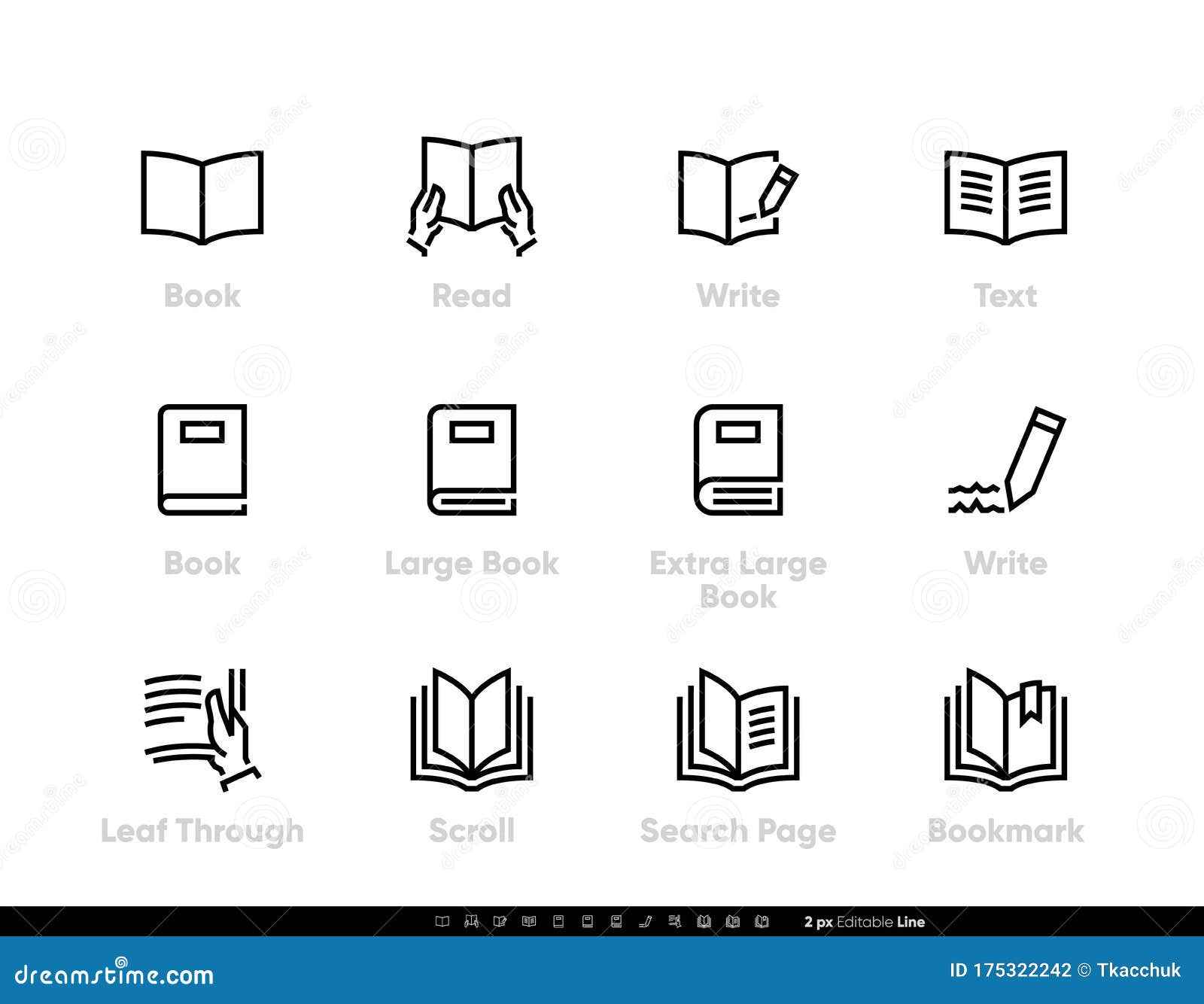 Book Read and Write Icons. Hands Hold Book, Open Book, Write, Scroll