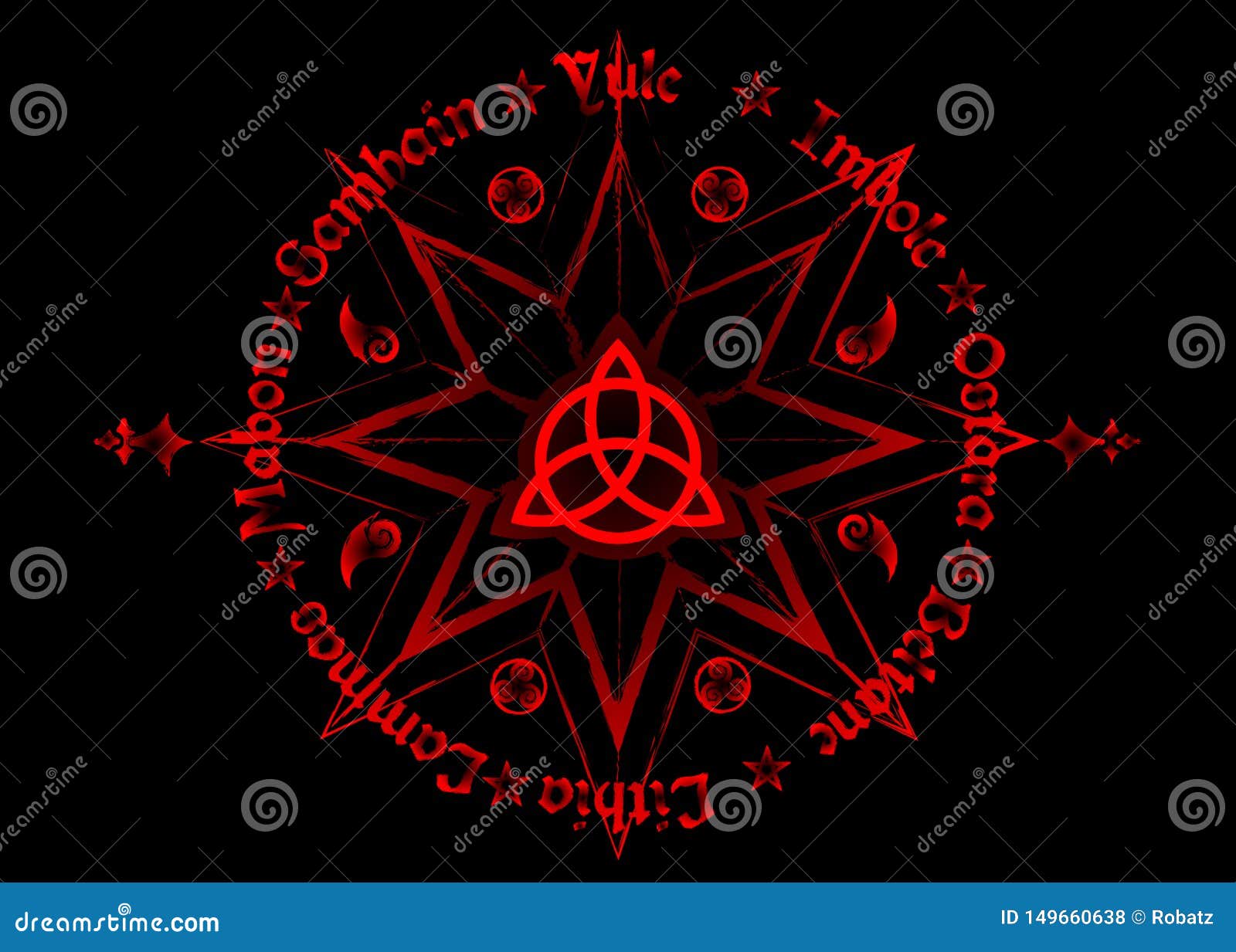 book of shadows wheel of the year modern paganism wicca. wiccan calendar and holidays. red compass with in the middle triquetra