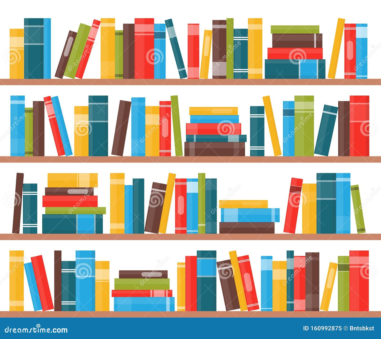 Book Shelves with Multicolored Book Spines. Books on a Shelf. Vector