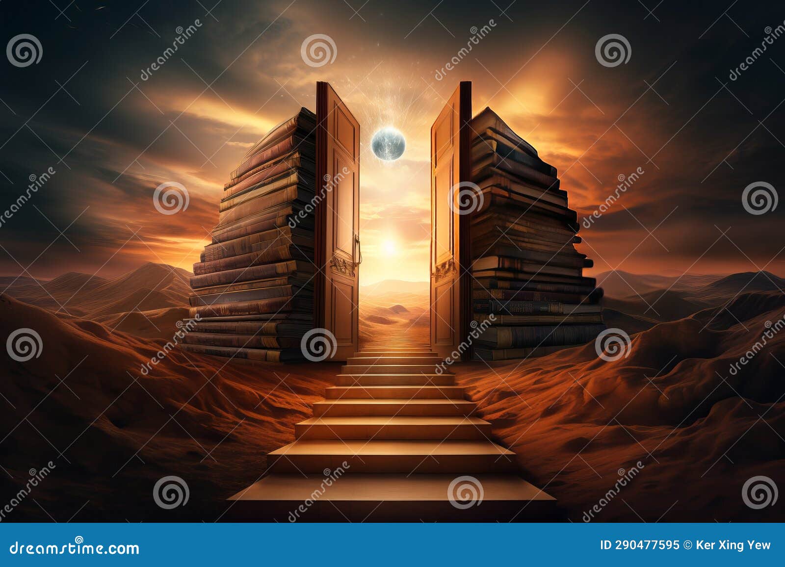 Book Stack Path To Open Door Stock Illustration Illustration of