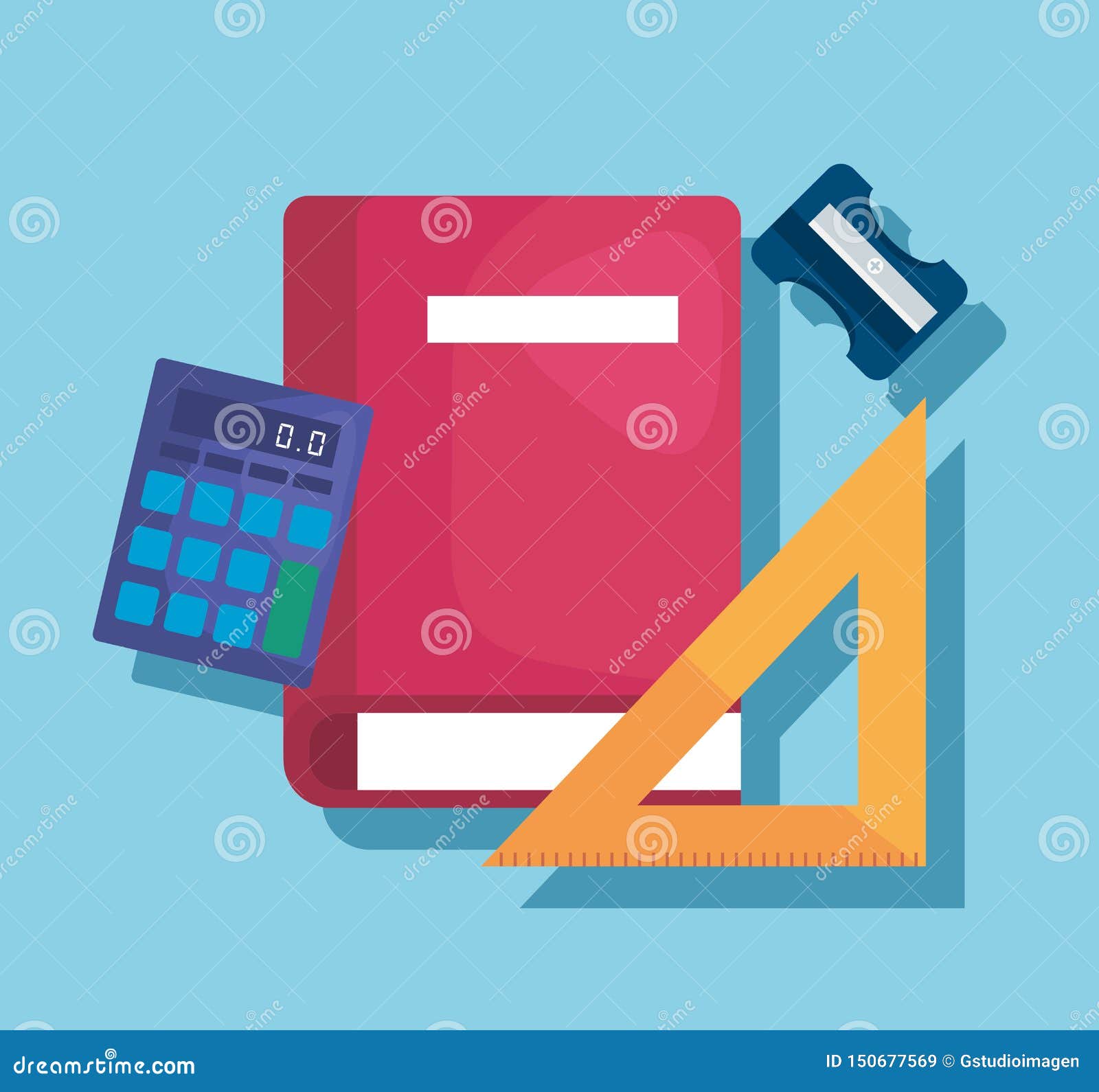 book with triangle ruler and calculator ary suppies