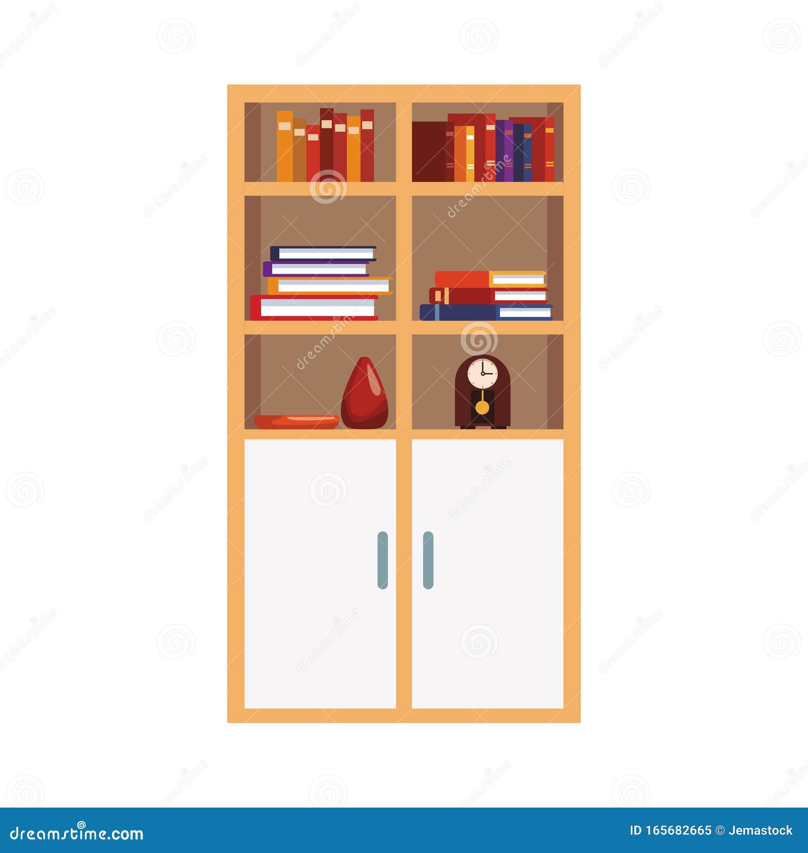 Bookcase with and Decorative Ornaments Stock Vector
