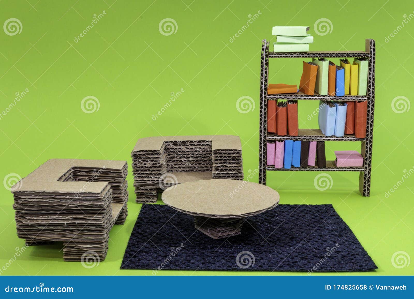 Bookcase From Recycled Corrugated Cardboard With Colorful