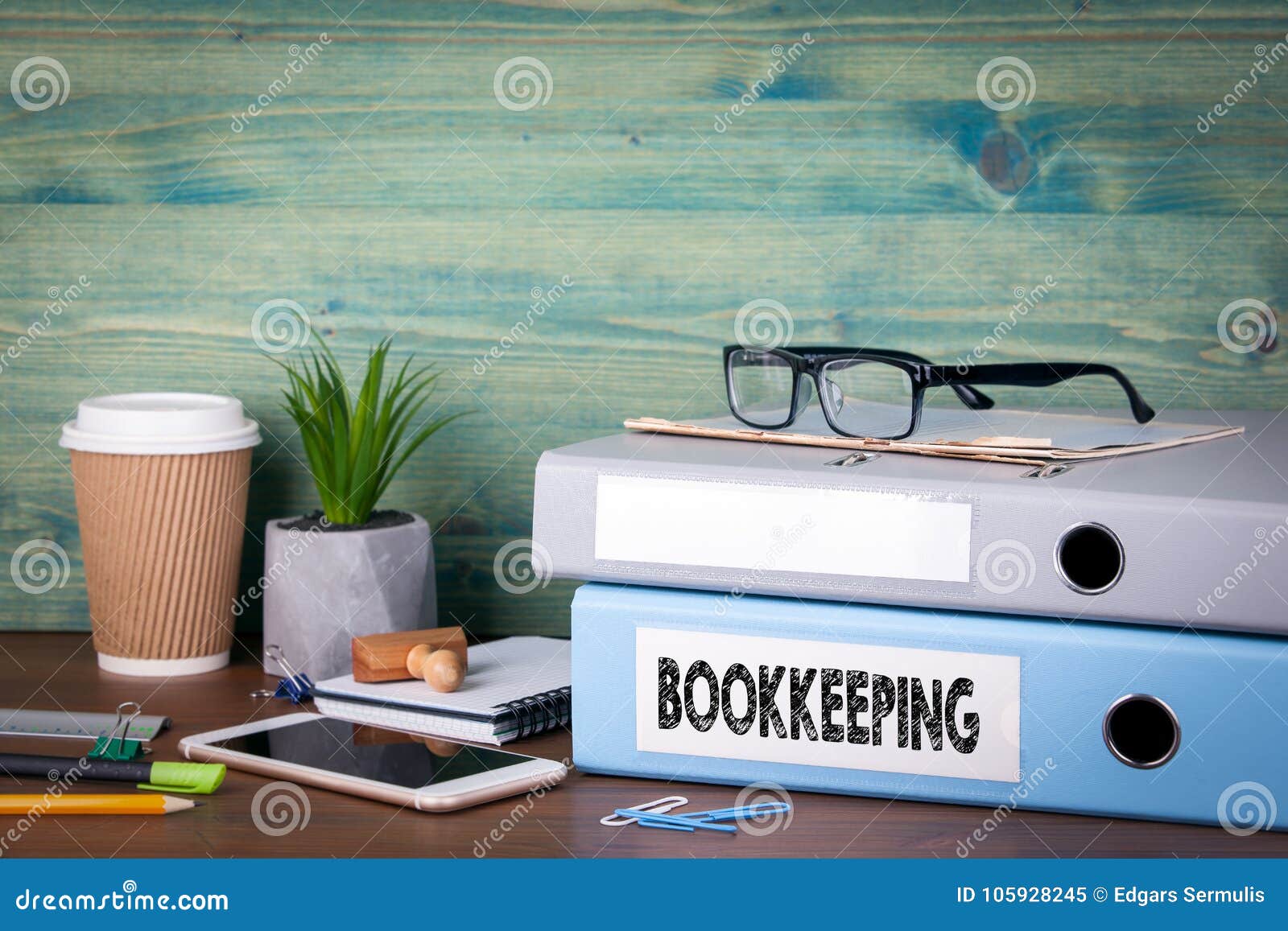 bookkeeping concept. binders on desk in the office. business background