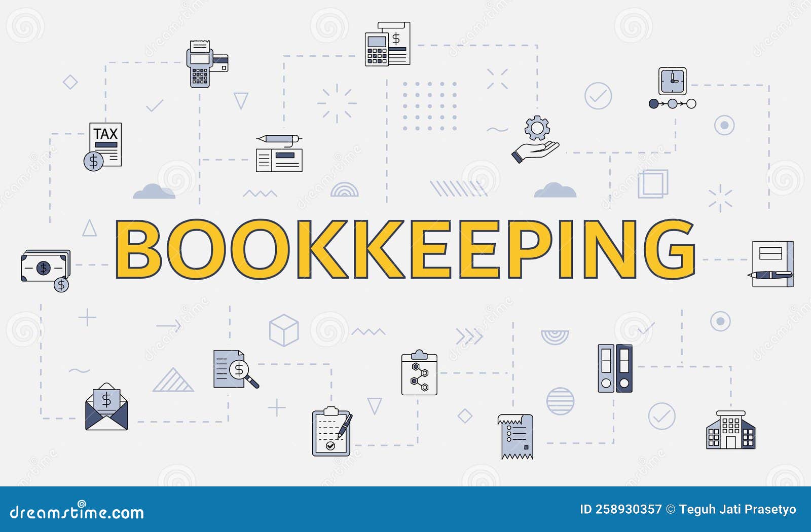 Bookkeeping Concept with Icon Set with Big Word or Text on Center Stock
