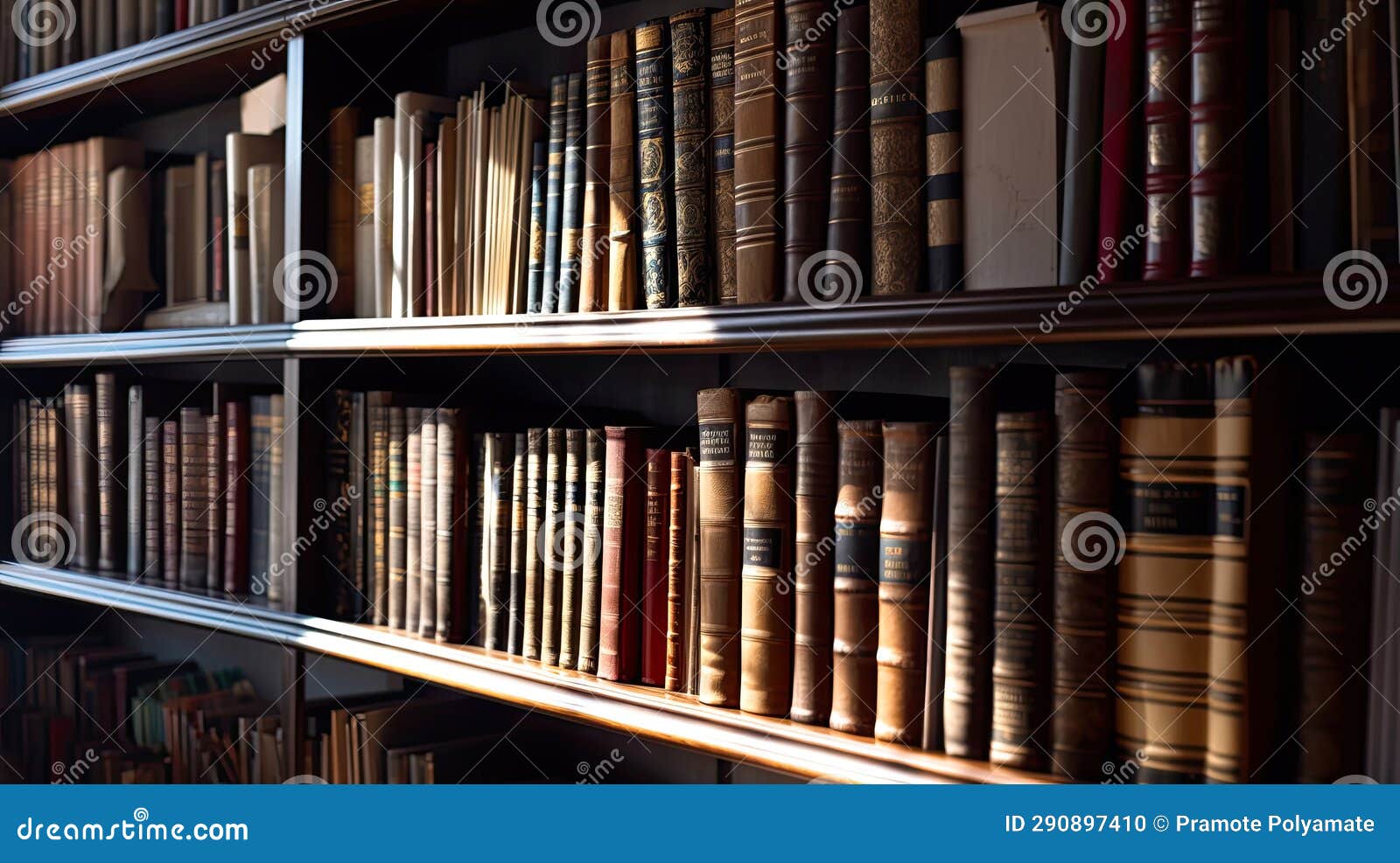 Books in Bookshelf, in Public Library. Generative Ai Stock Photo