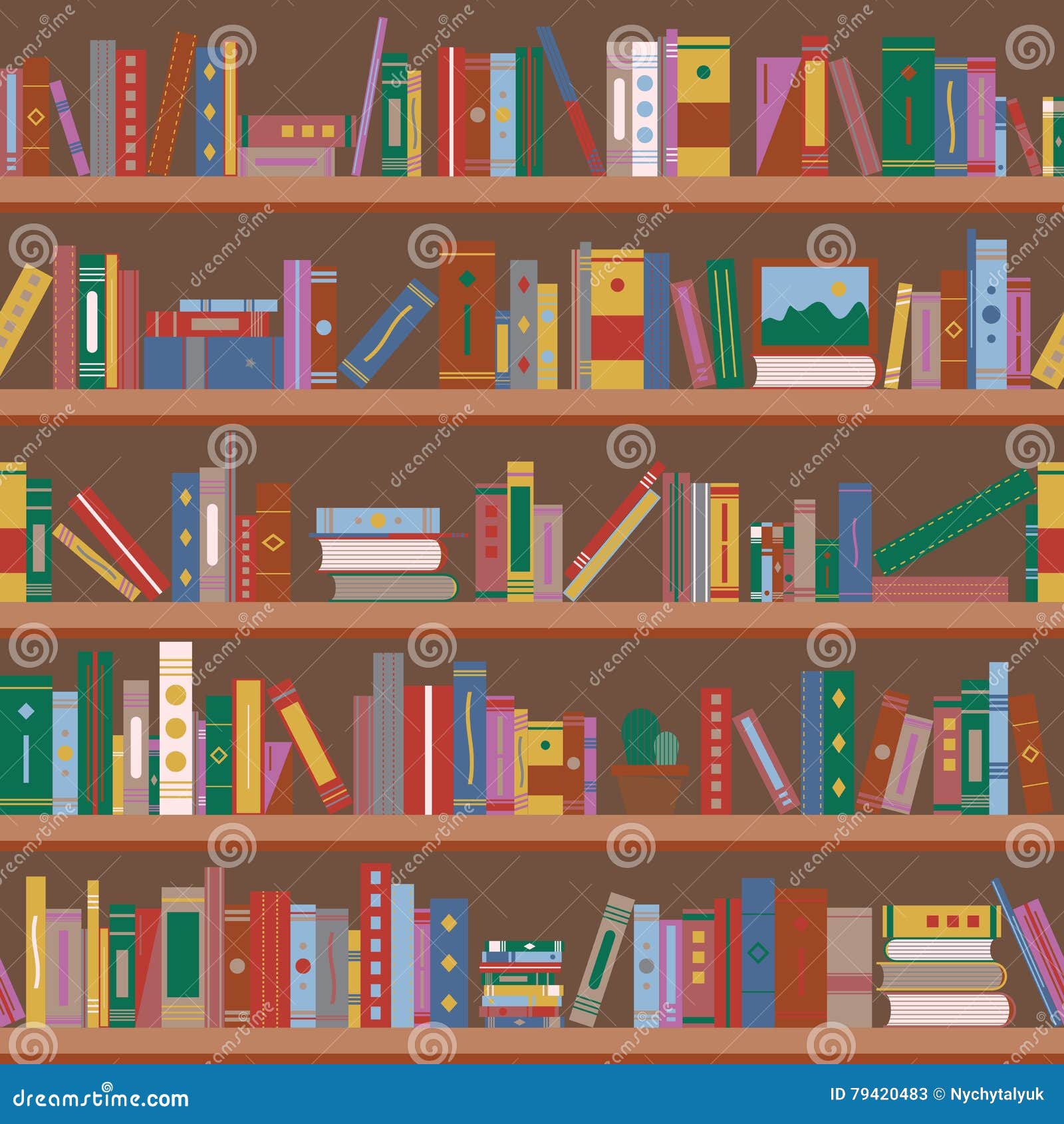 Books On Bookshelves Seamless Pattern Stock Vector