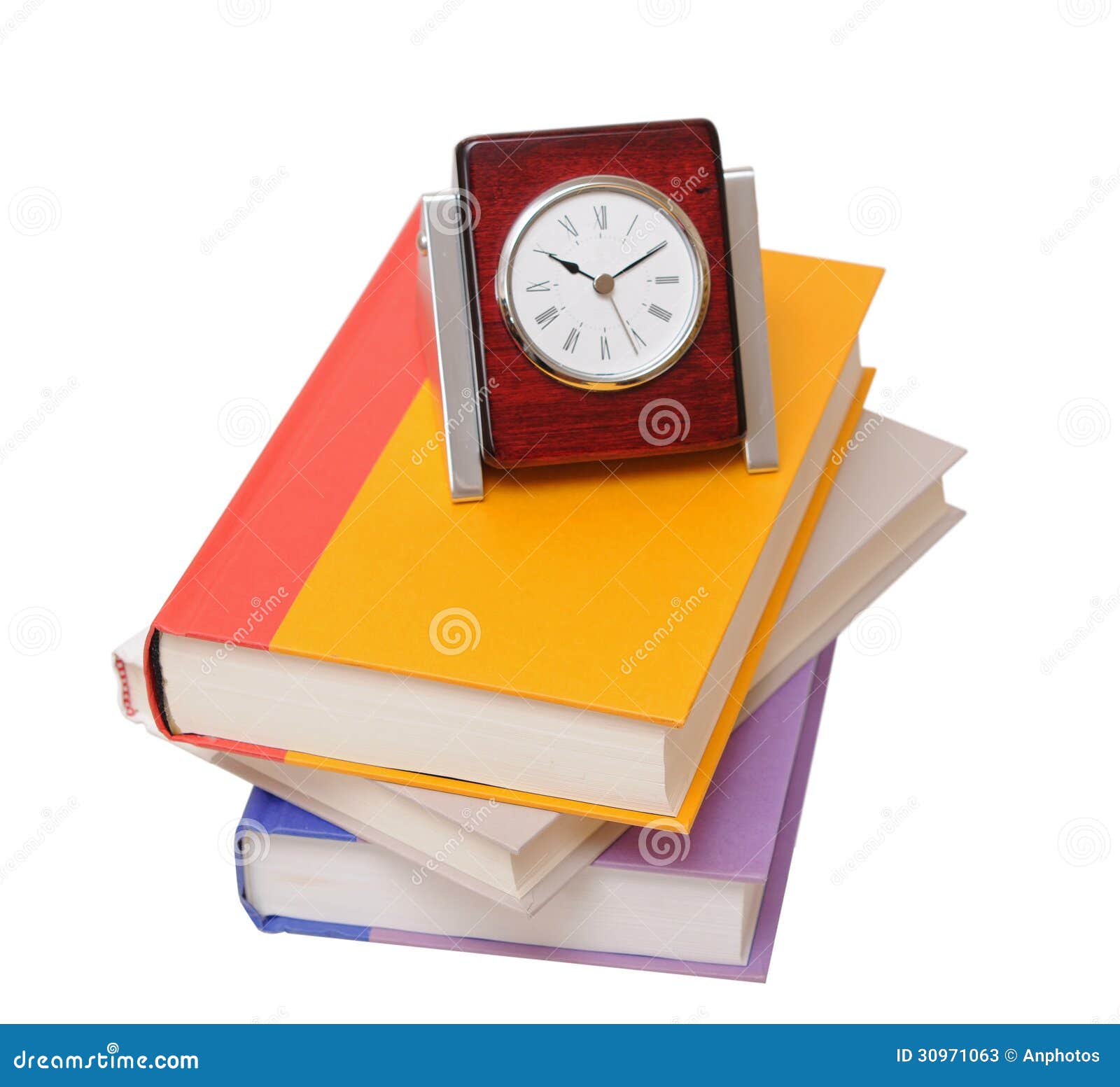 Books and clock stock image. Image of hour, learn, staple 30971063