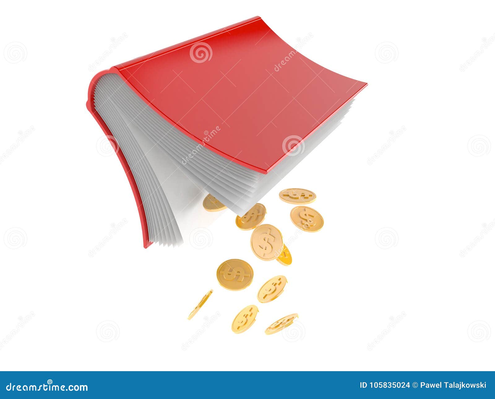 Books with coins isolated on white background