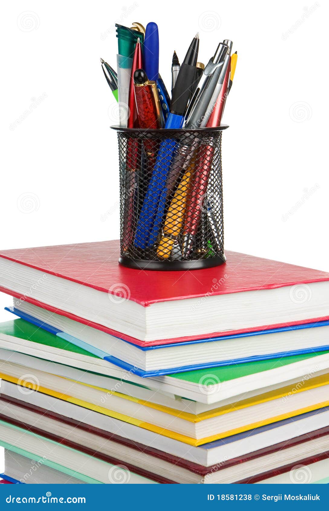 Books And Holder Basket In Pens Isolated On White Stock Photo - Image