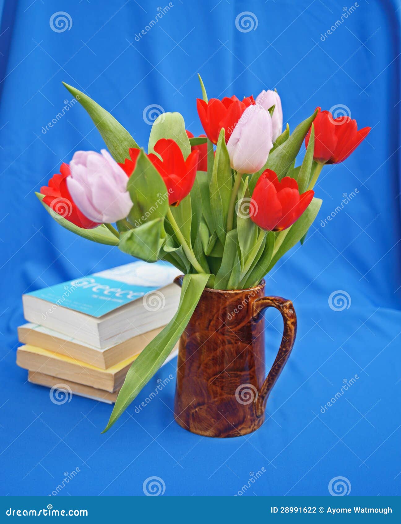 Books and jug of tulips stock photo. Image of trip, choice 28991622