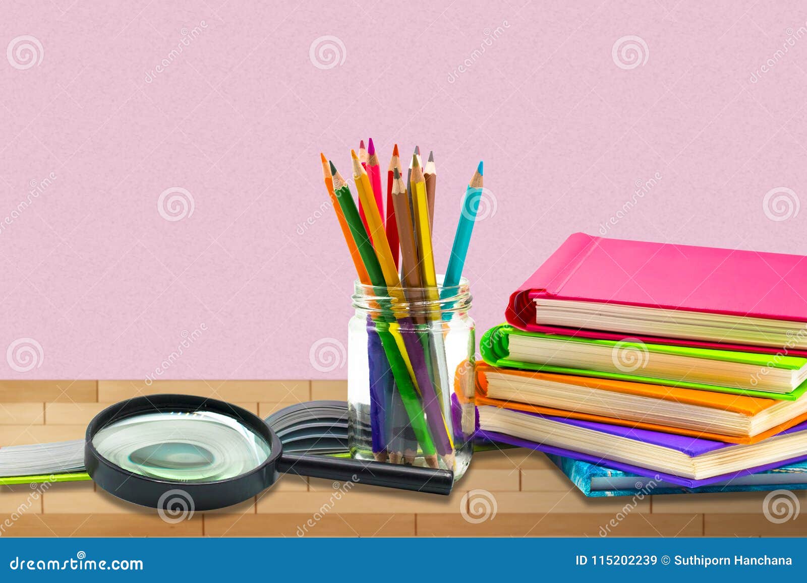 Office stationery supplies, blue and pink background. School or education  accessories, writing and drawing tools, pencils and rubbers, ruler and  paper Stock Photo - Alamy