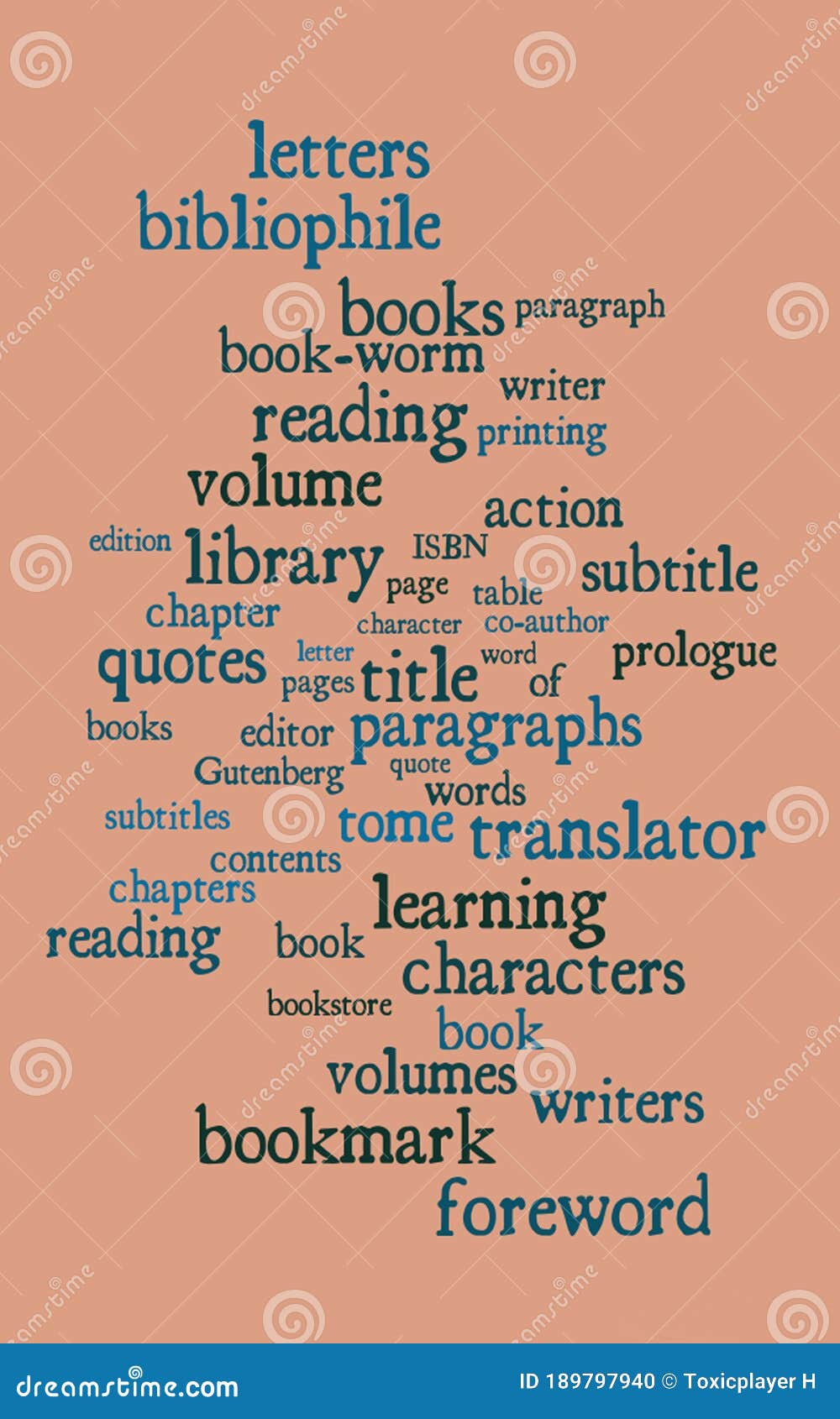 Books and reading word cloud vertical image stock illustration