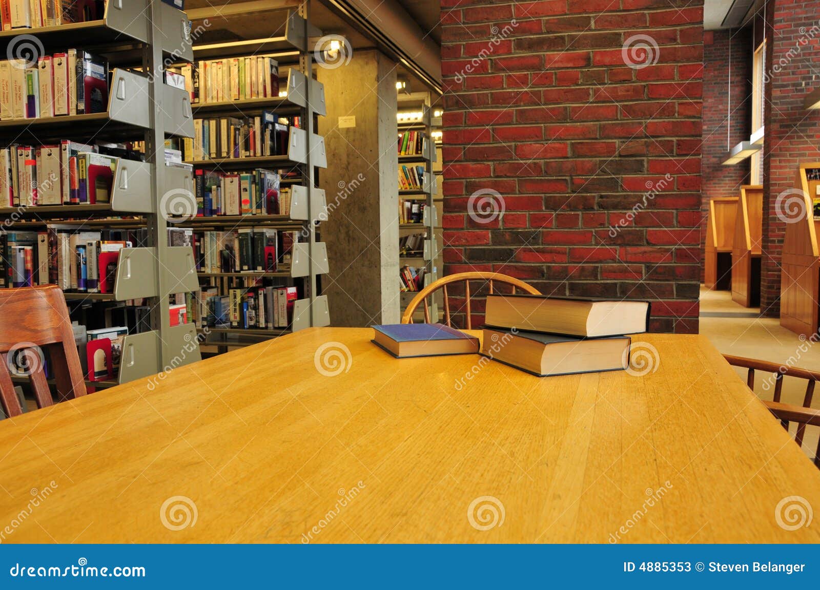 Books on a Table in a Library Stock Image Image of modern, study 4885353