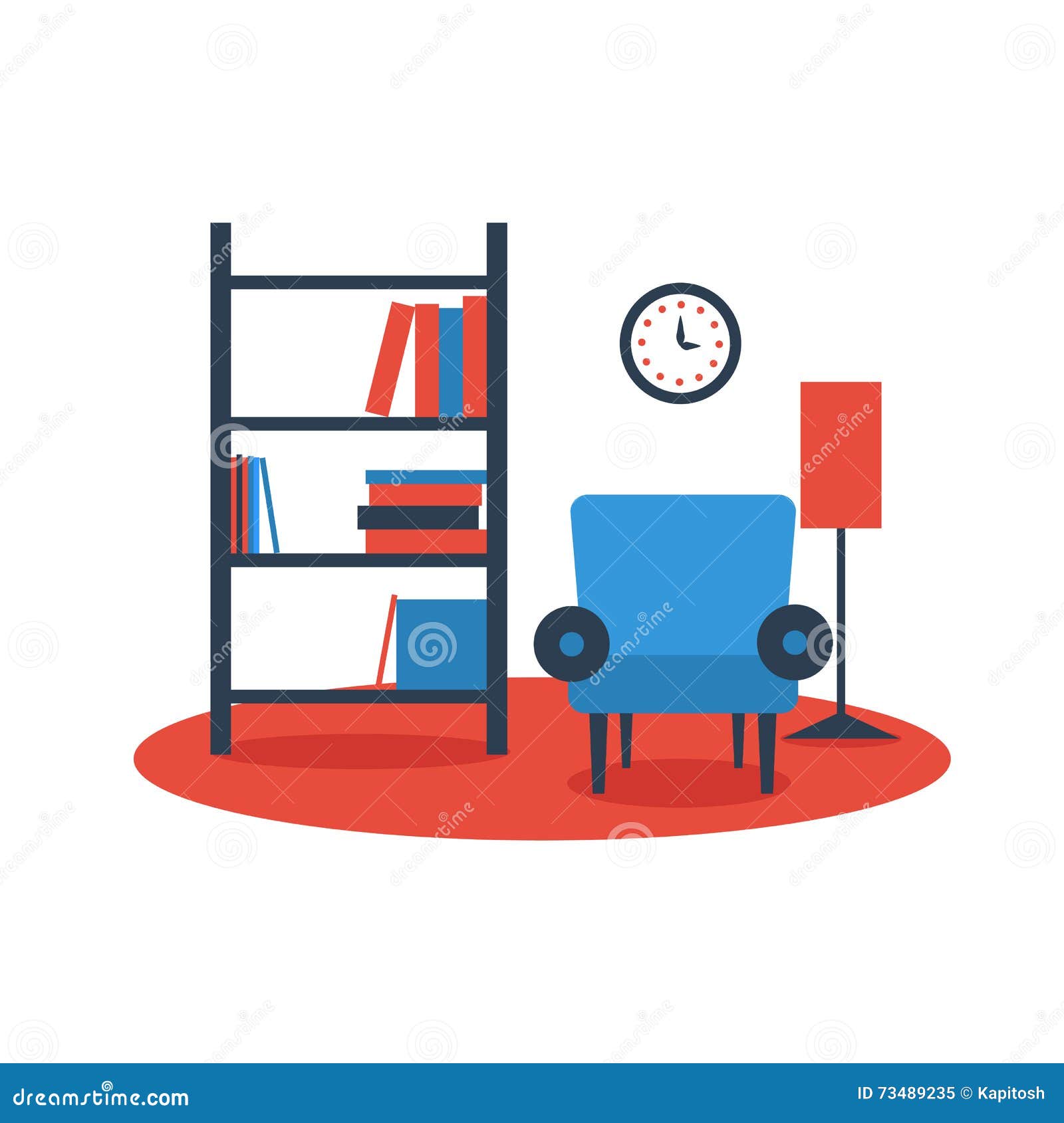 Bookshelf Armchair Interior Design Stock Vector Illustration Of