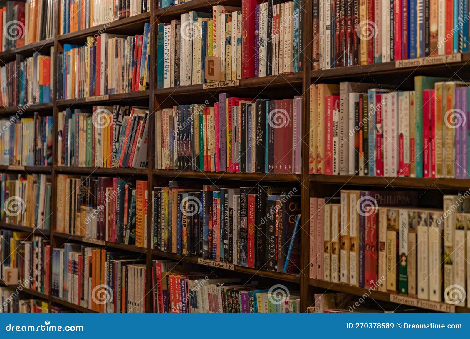 Bookshelf of a Bookstore editorial stock image. Image of interior