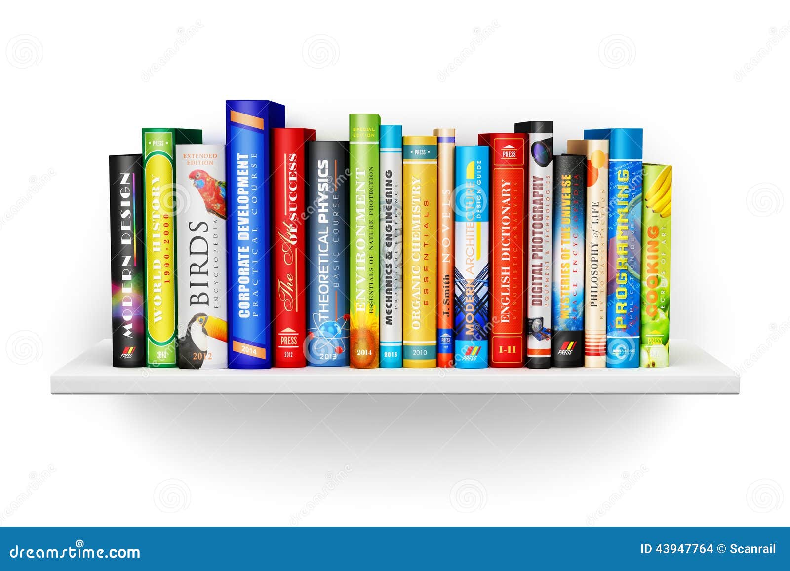bookshelf with color hardcover books