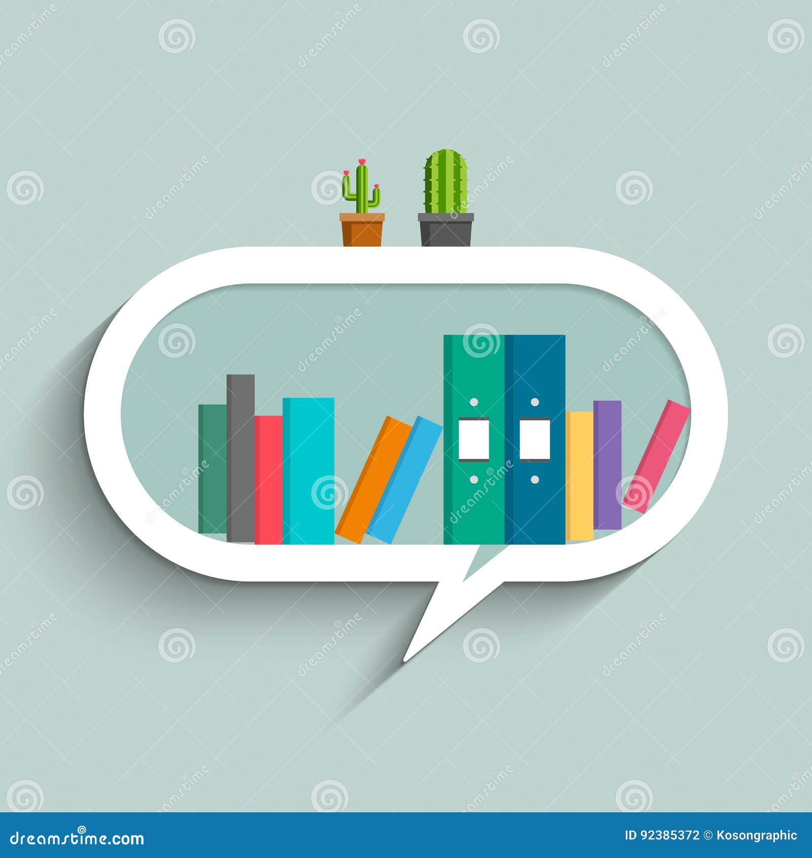 Bookshelf In Form Of Speech Bubble With Colorful Books Stock