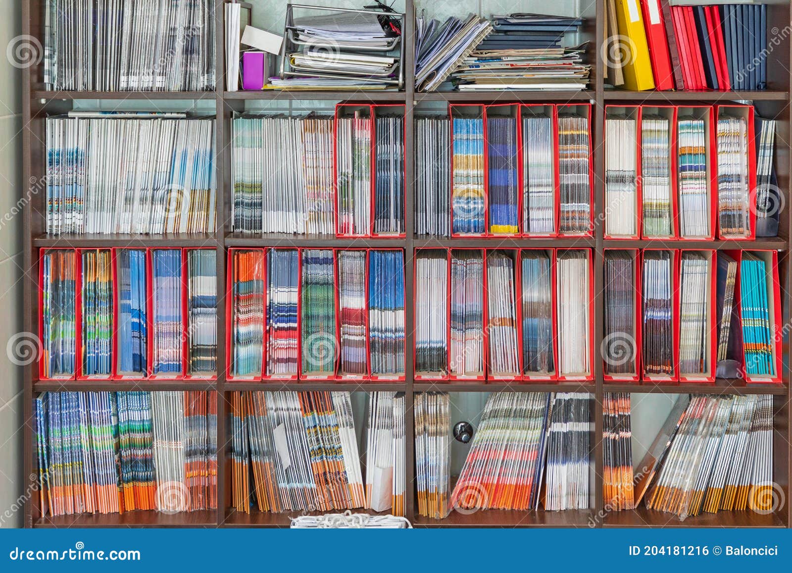 Bookshelf stock photo. Image of europe, magazines, library 204181216