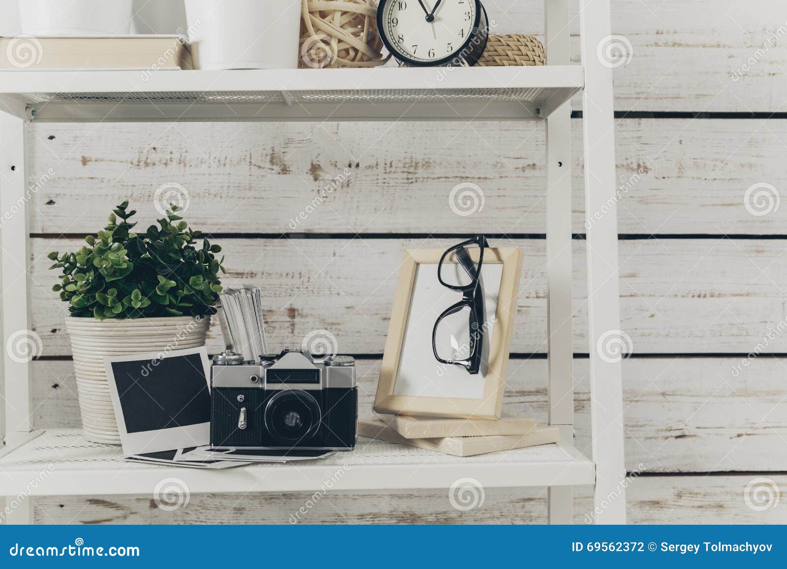 Bookshelf with Office Supplies Stock Photo Image of concept, color