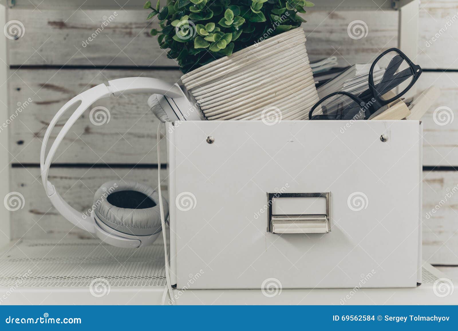 Bookshelf with Office Supplies Stock Photo Image of bottles, home