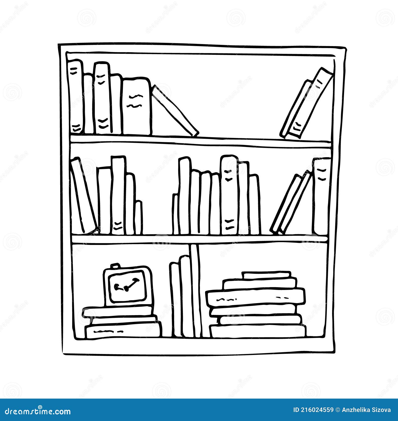 Bookshelf Various Books Doodle Sketch Illustration Stock Vector