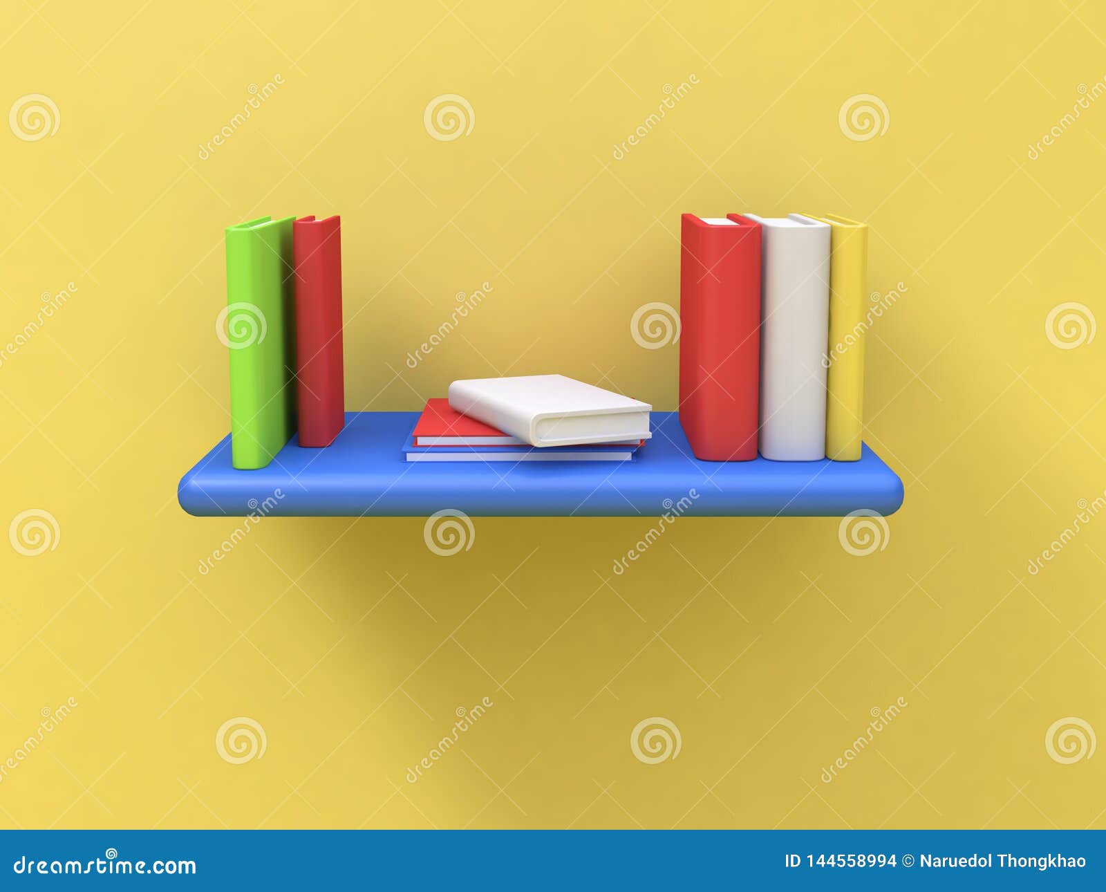 Bookshelf Yellow Background 3d Render Stock Illustration Illustration