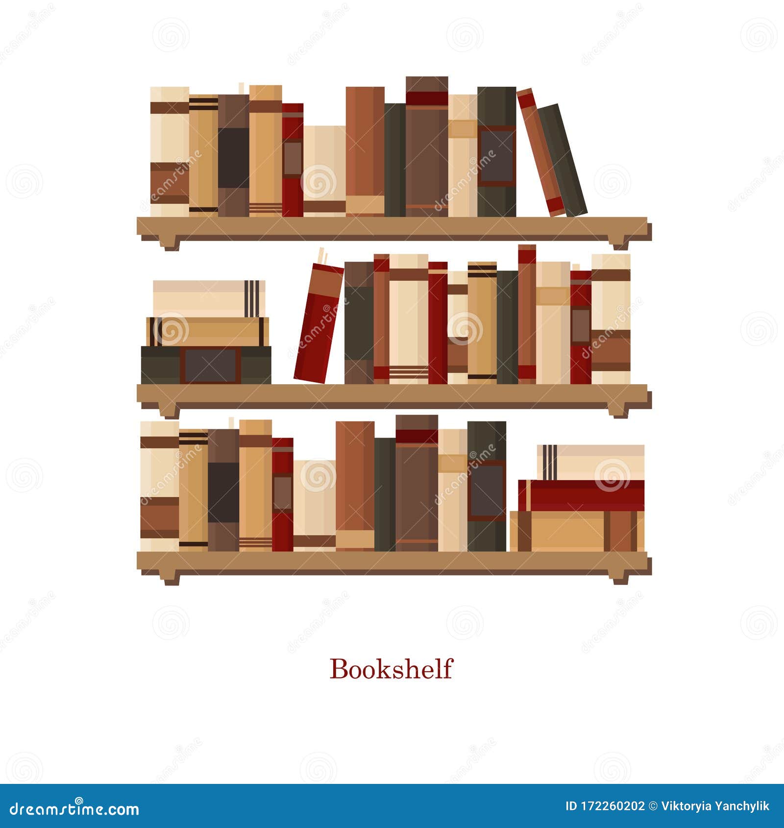Bookshelves Full of Books Both in the Library. Flat Vintage Vector