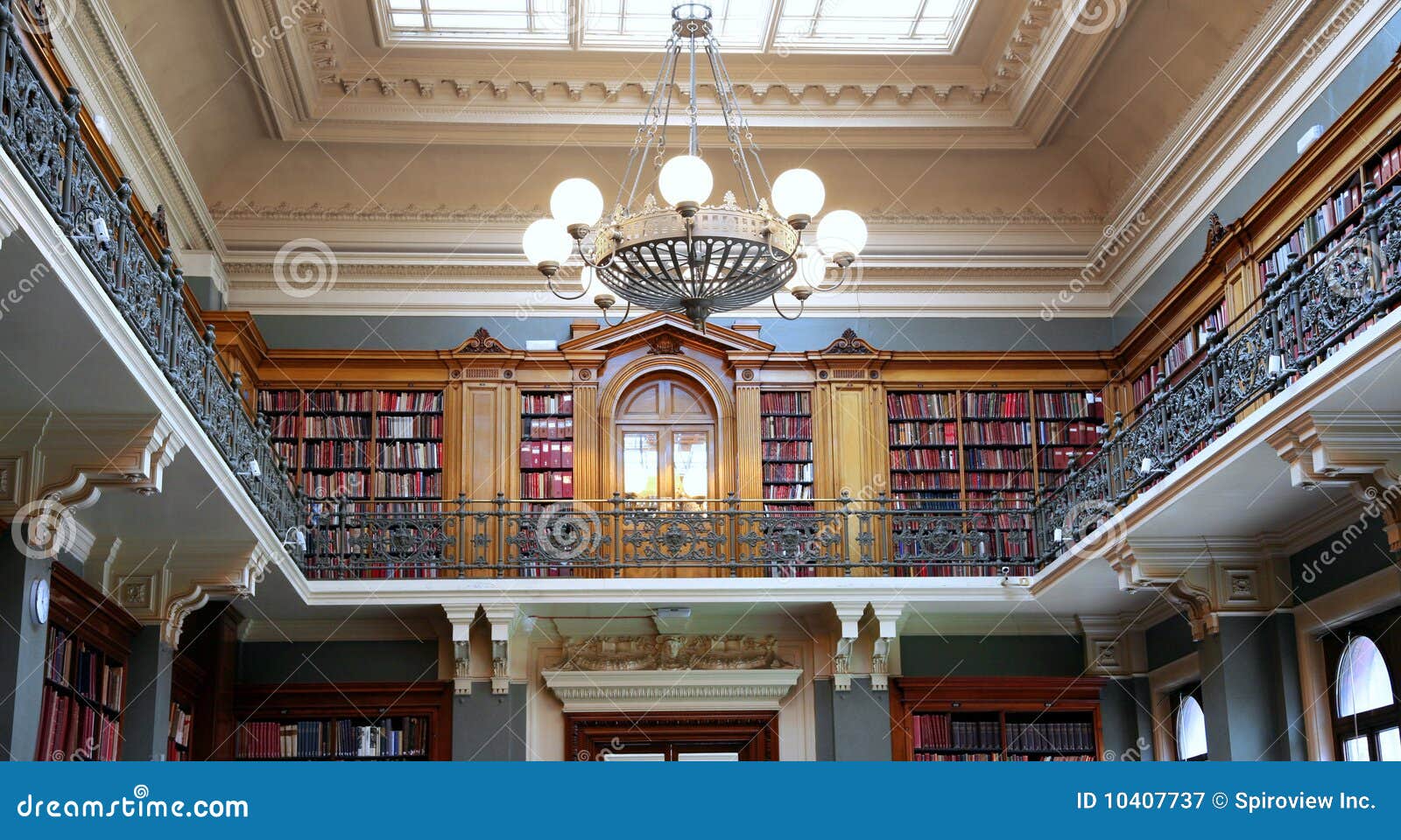 Bookshelves in old library stock image. Image of balcony ...