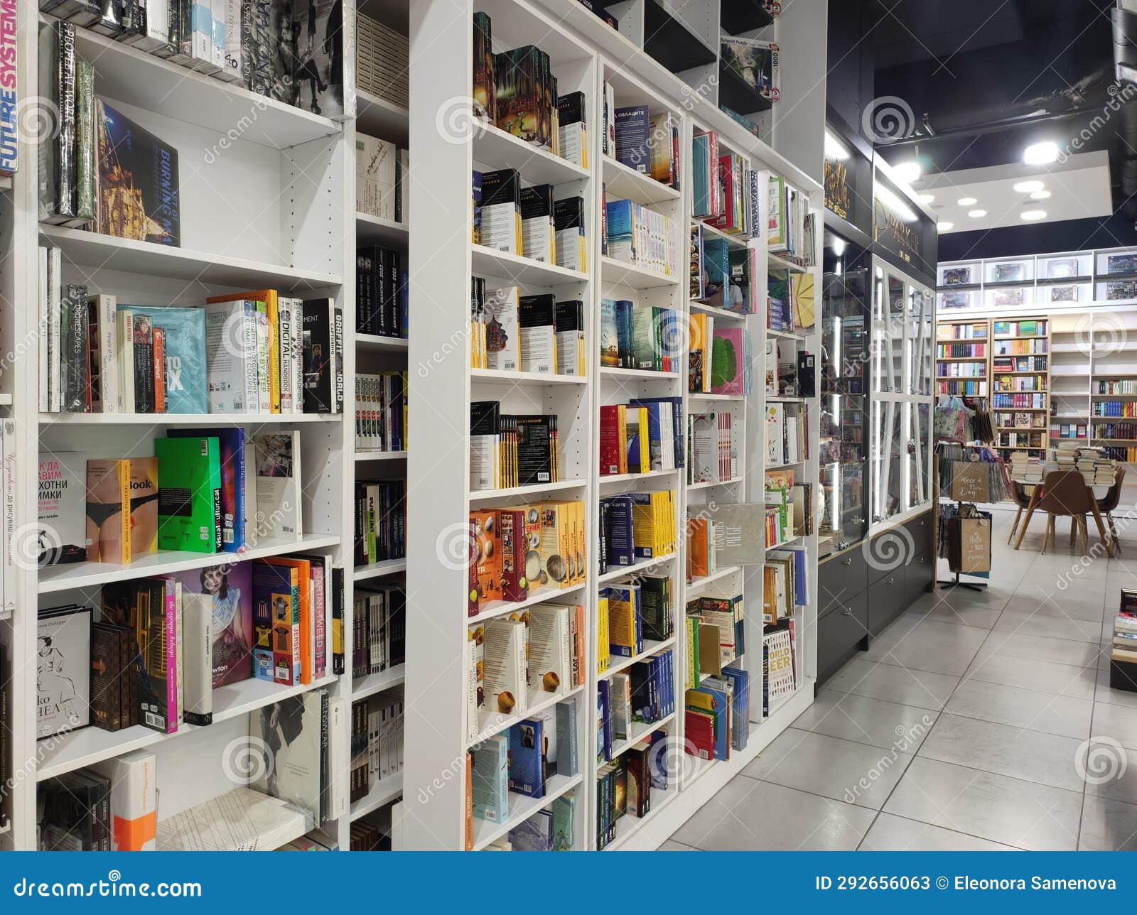 Bookstore Books, Shelves, Table and Chairs Stock Image Image of