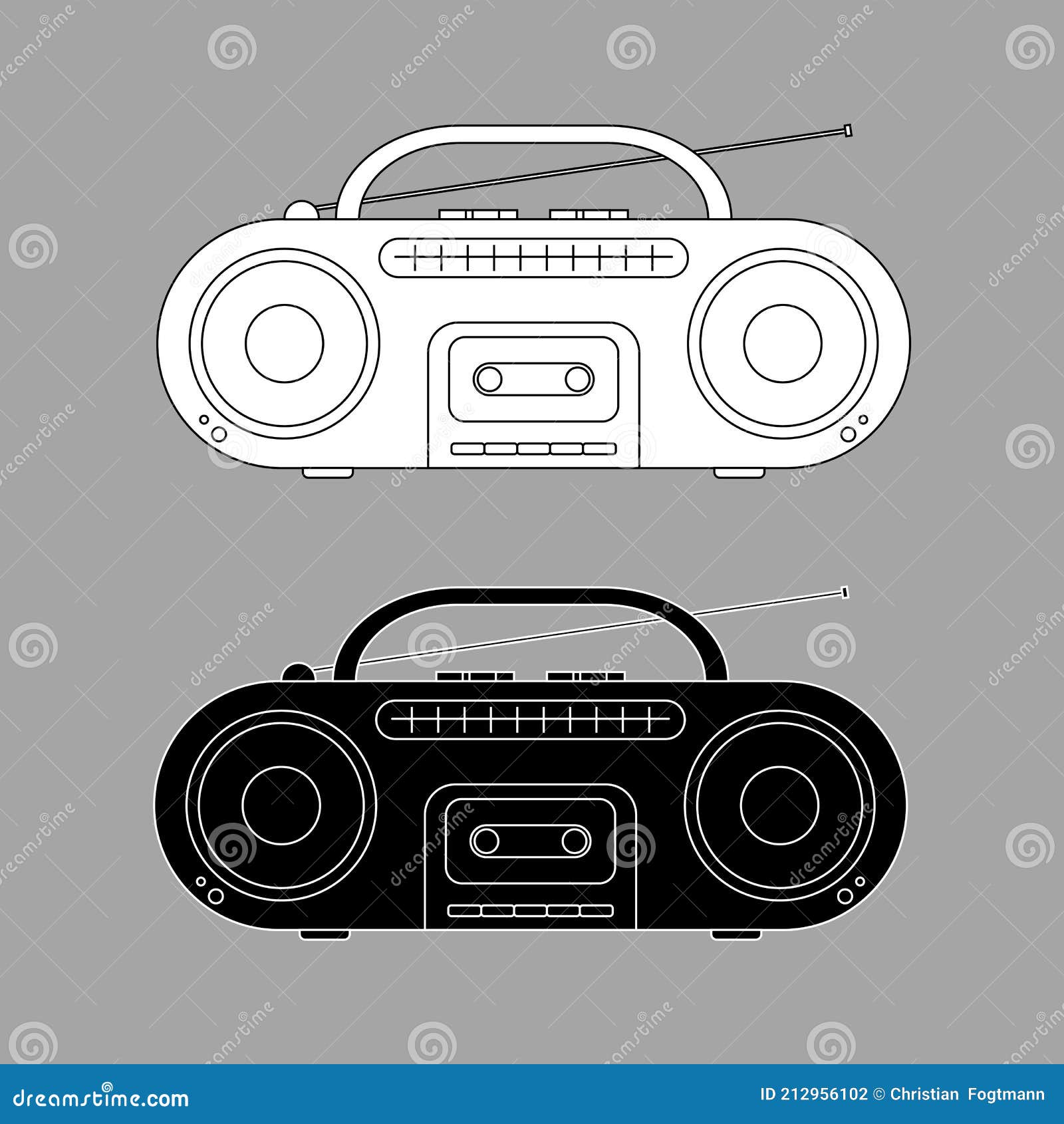 Boombox Black White Outline Flat Design Stock Vector Illustration of