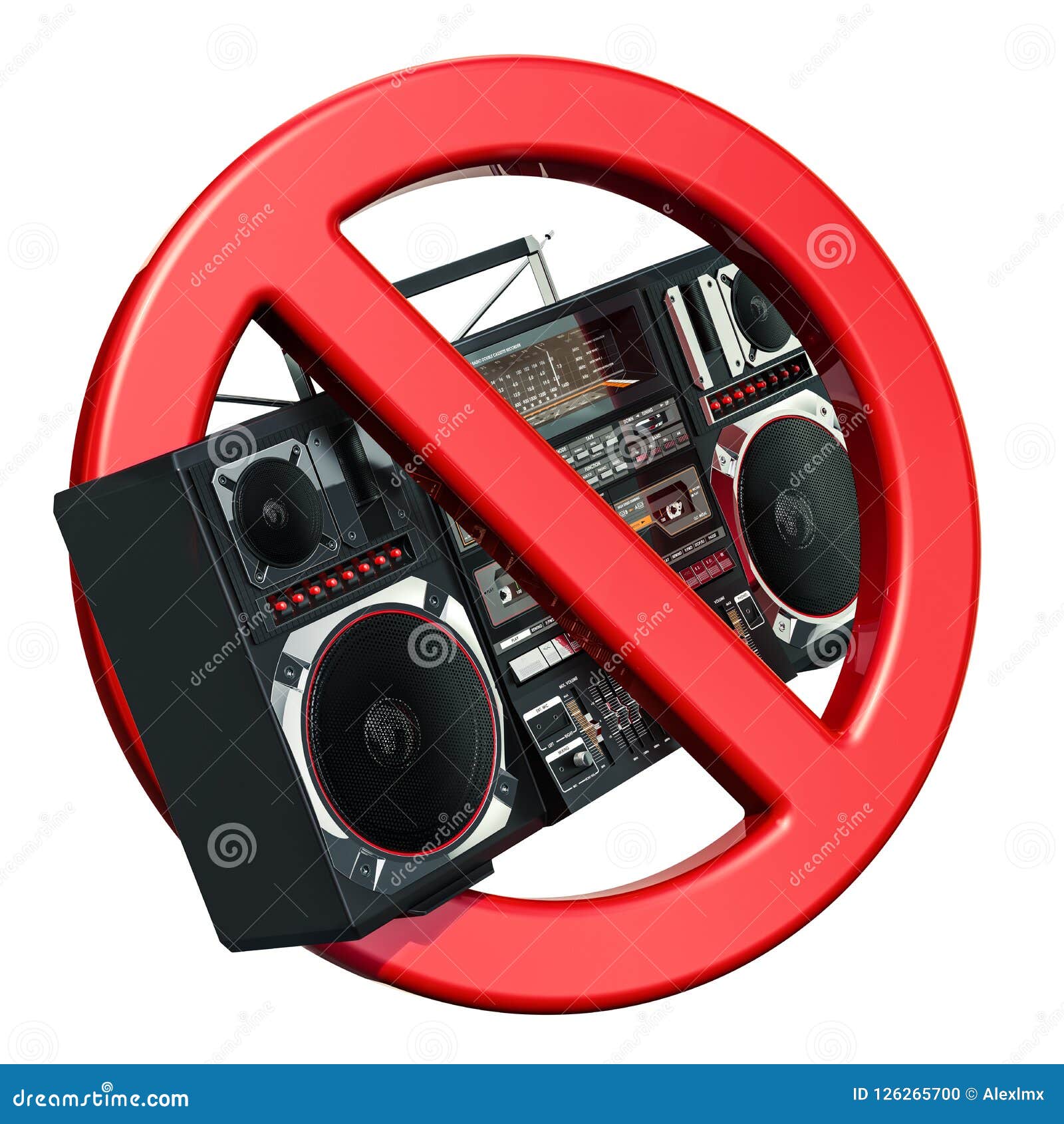 Boombox with Forbidden Symbol, 3D Rendering Stock Illustration