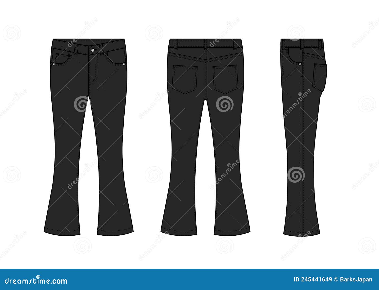 Bootcut Jeans Pants Vector Template Illustration Black Stock Vector