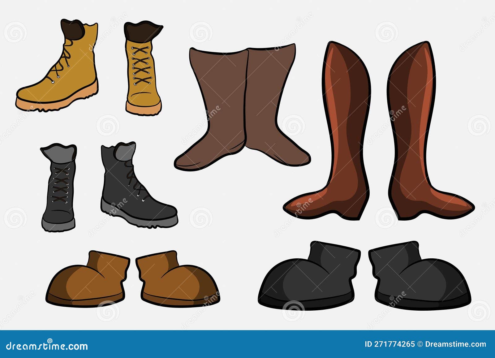 Set of Boots Footwear Shoes Stock Vector Illustration of comfort