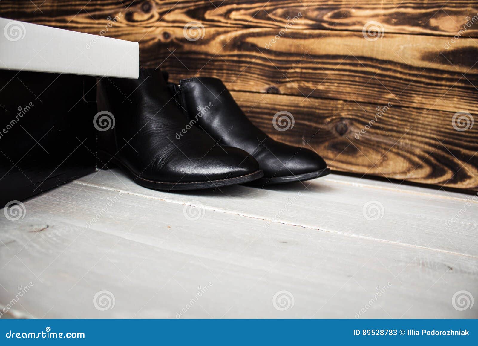 Boots and Shoes Box on Wooden Background Stock Image Image of close
